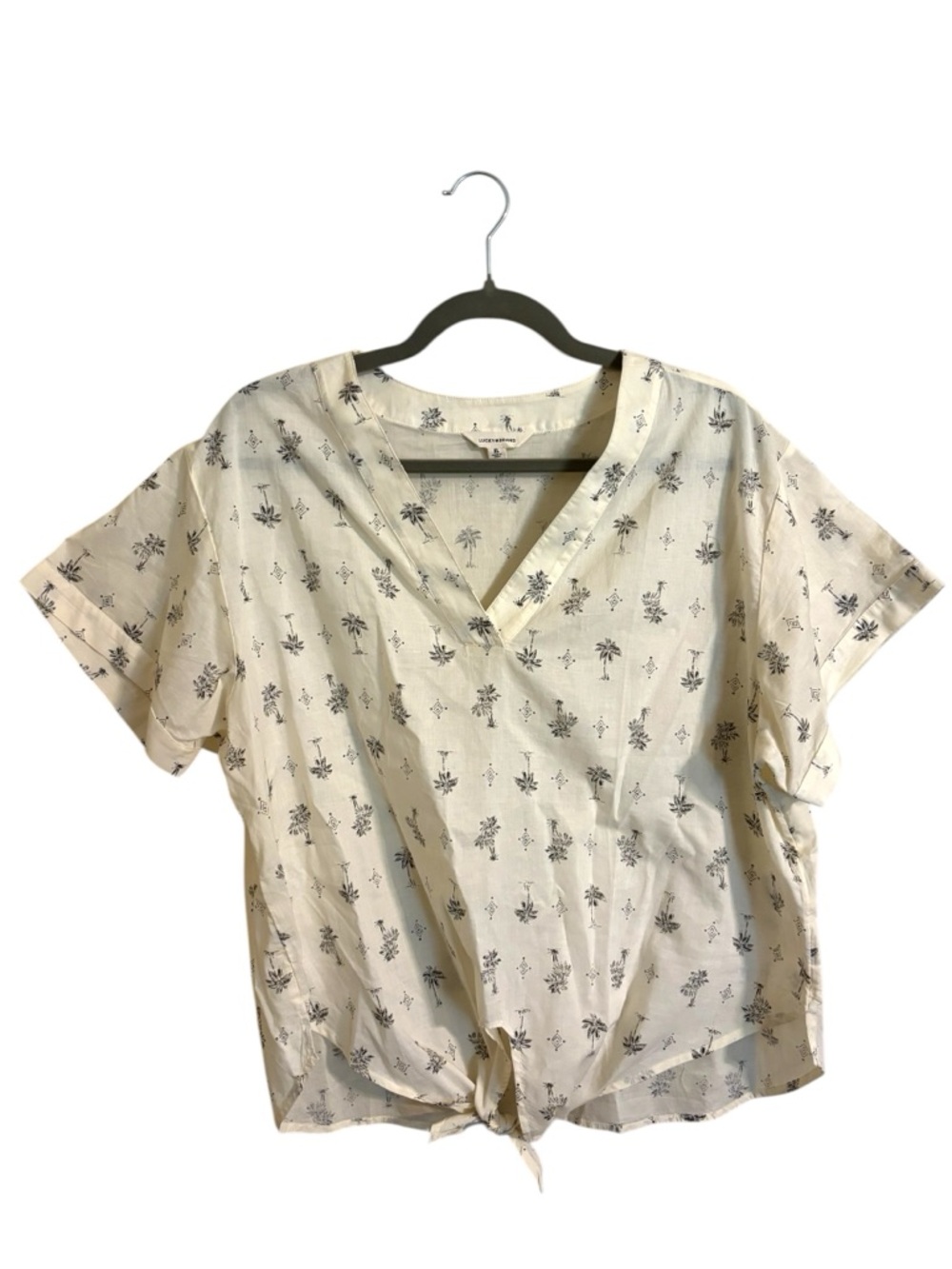 Lucky Brand White Palm Tree Print Tie Front Top XL - Picture 1 of 6
